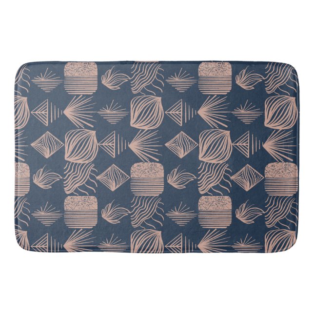 Bold Caribbean Tribal Mudcloth: Navy Blue, Rosa Badrumsmatta (Framsidan)