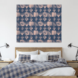 Bold Caribbean Tribal Mudcloth: Navy Blue, Rosa Canvastryck
