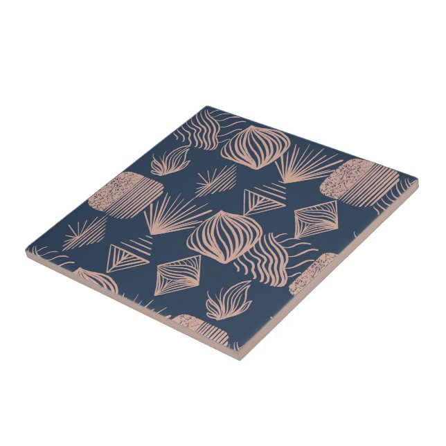 Bold Caribbean Tribal Mudcloth: Navy Blue, Rosa Kakelplatta (Sidan)