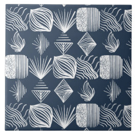 Bold Caribbean Tribal Mudcloth: Navy Blue& White Kakelplatta