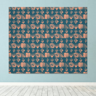 Bold Caribbean Tribal Mudcloth: Teal, Coral Throw Canvastryck