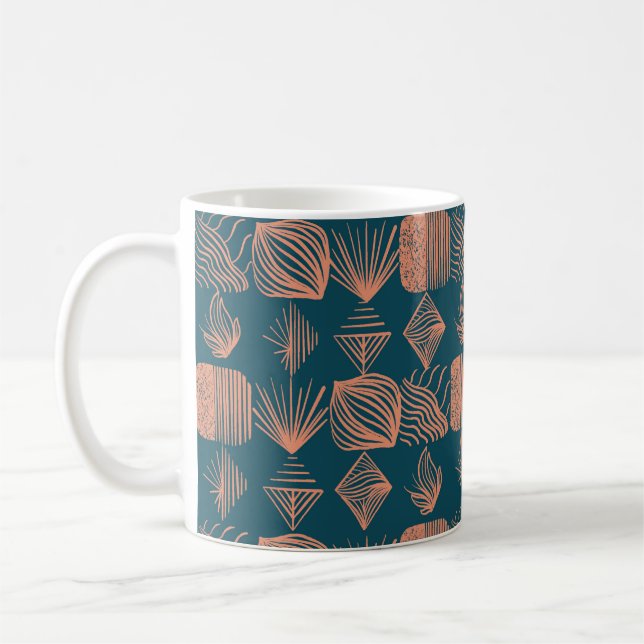 Bold Caribbean Tribal Mudcloth: Teal, Coral Throw Kaffemugg (Vänster)