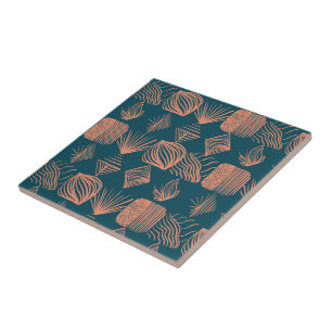 Bold Caribbean Tribal Mudcloth: Teal, Coral Throw Kakelplatta
