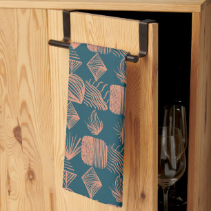 Bold Caribbean Tribal Mudcloth: Teal, Coral Throw Kökshandduk