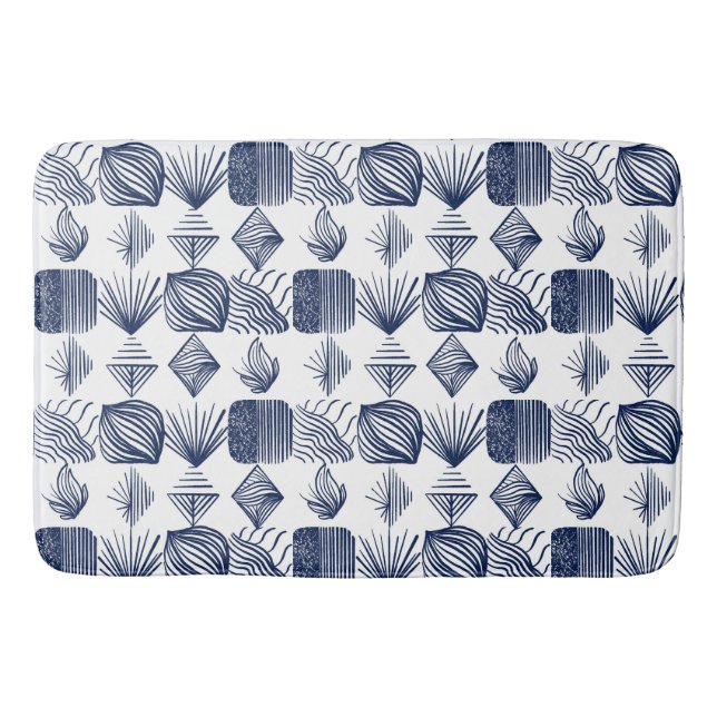 Bold Caribbean Tribal Mudcloth: White, Navy Blue Badrumsmatta (Framsidan)