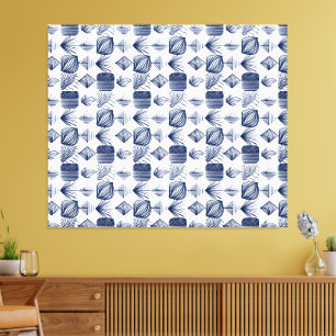 Bold Caribbean Tribal Mudcloth: White, Navy Blue Canvastryck
