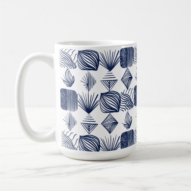 Bold Caribbean Tribal Mudcloth: White, Navy Blue Kaffemugg (Vänster)