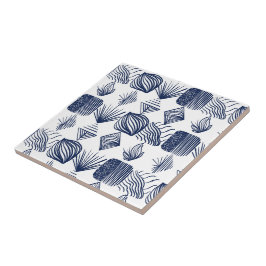 Bold Caribbean Tribal Mudcloth: White, Navy Blue Kakelplatta