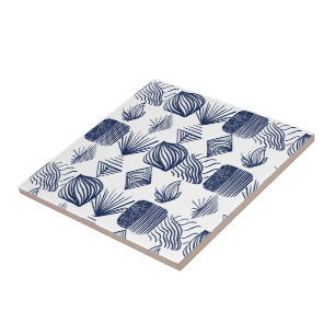 Bold Caribbean Tribal Mudcloth: White, Navy Blue Kakelplatta