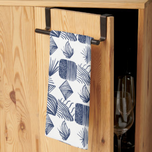 Bold Caribbean Tribal Mudcloth: White, Navy Blue Kökshandduk
