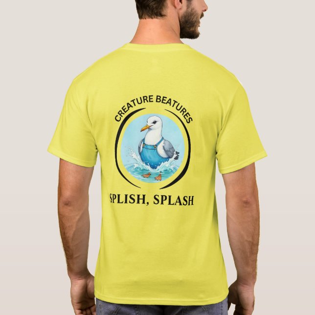 bold Cartoon dressed up Seagull – splish splash  T Shirt (Baksida)