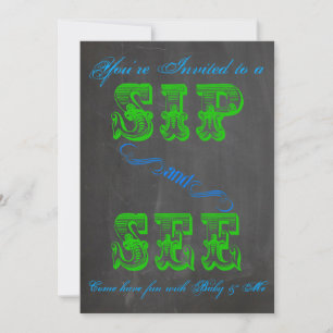 BOLD Chalkboard Sip & See Baby Shower Boy 2 Inbjud Inbjudningar