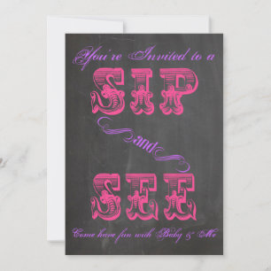 BOLD Chalkboard Sip & See Baby Shower Girl Inbjuda Inbjudningar
