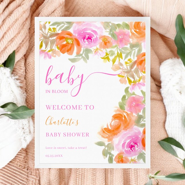 Bold Chic Baby i Bloom Blommigt Baby Shower Välkom Poster (Bold Chic Baby in Bloom Floral Baby Shower Welcome Poster)