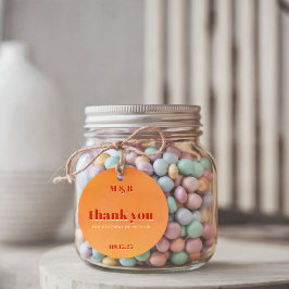 Bold Chic Orange Sunset Monogram Thank You Wedding Gåvor Etiketter