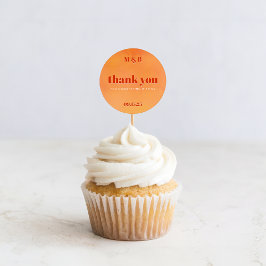 Bold Chic Orange Sunset Monogram Thank You Wedding Runt Klistermärke