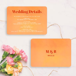 Bold Chic Orange Sunset Monogram Wedding Details Tilläggskort
