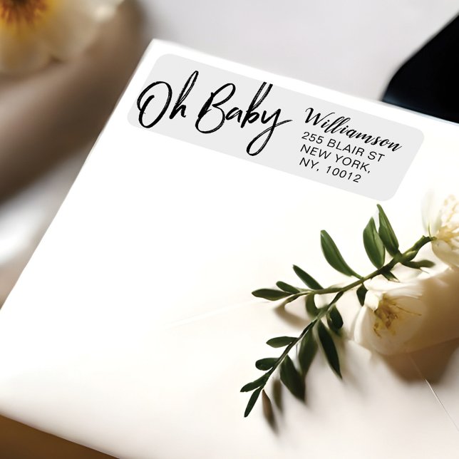 Bold Clean Modern Oh Baby TypoGraphics Baby Shower Returadress Etikett (Bold Clean Modern Oh Baby Typographic Baby Shower Label)