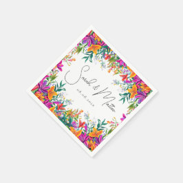Bold Colorful Blommigt Sommar Chic Rosa Bröllop Pappersservett