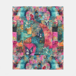 Bold Colorful Boho Blommigt Patchwork Mönster Fleecefilt
