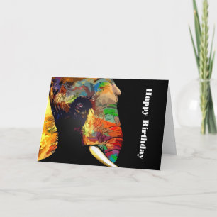 Bold Colorful Elephant Head Porträtt Birthday Kort