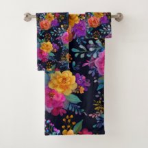 Bold Colorful Flowers on Black Vintage Blommigt