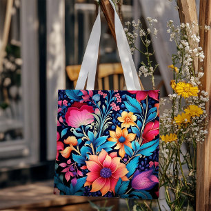 Bold Colorful Flowers Tygkasse