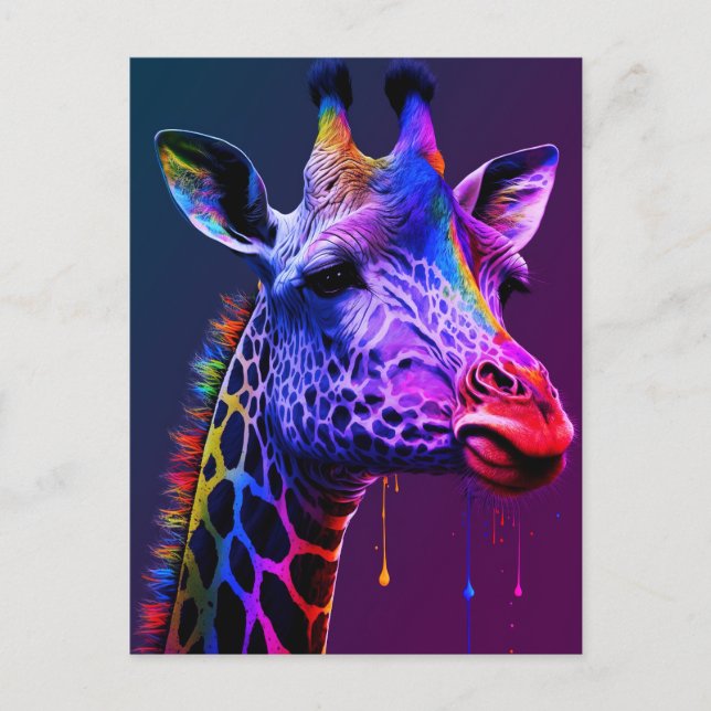 Bold Colorful Rainbow Giraffe Cute Zoo Animal Vykort (Framsida)