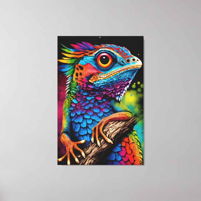 Bold Colorful Rainbow Lizard Gecko Cute Animal Art Canvastryck (Framsida)