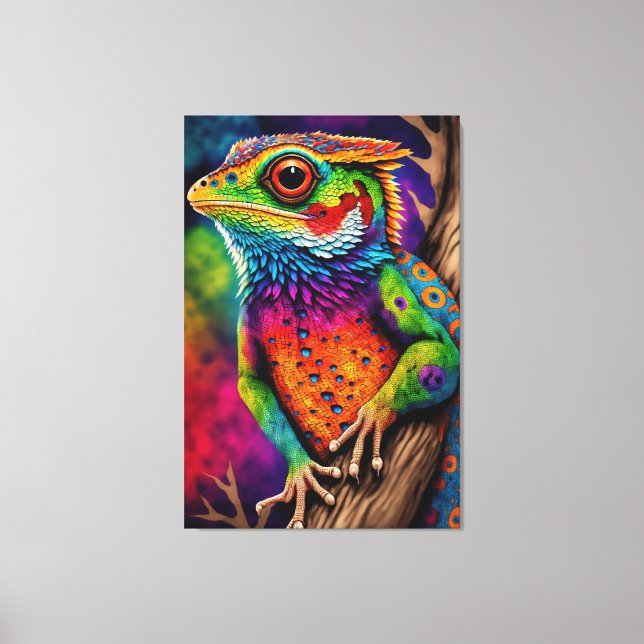 Bold Colorful Rainbow Lizard Gecko Cute Animal Art Canvastryck (Framsida)