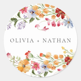 Bold Colorful Watercolor Wildflowers Wedding Runt Klistermärke