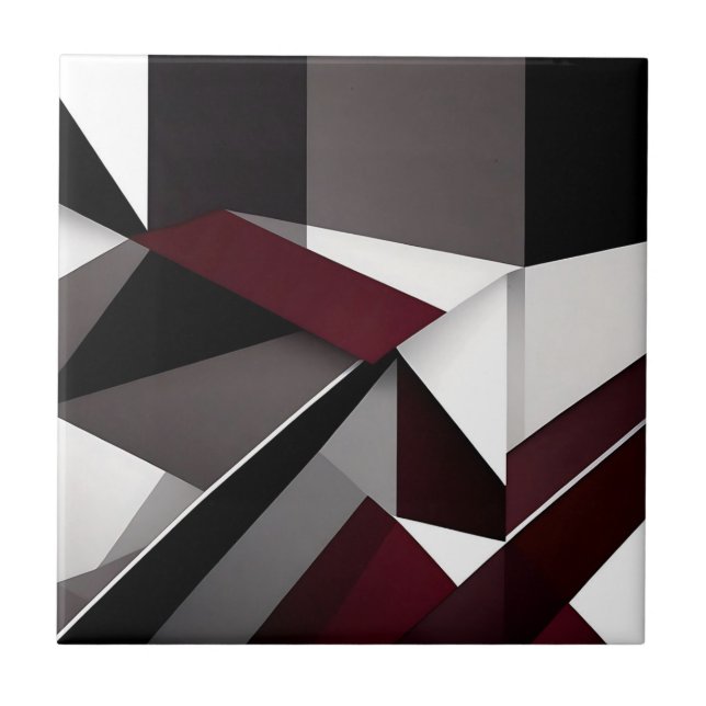 Bold Contrast Black White och Burgundy Marble Kakelplatta (Framsidan)