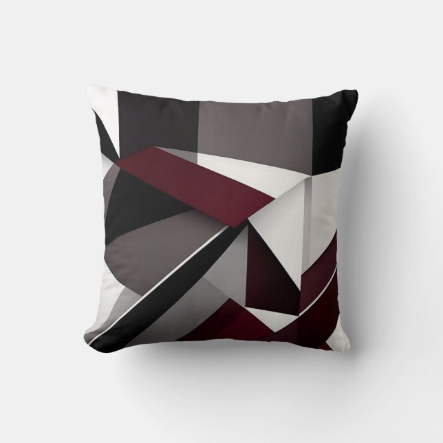 Bold Contrast Black White och Burgundy Marble Kudde (Framsida)
