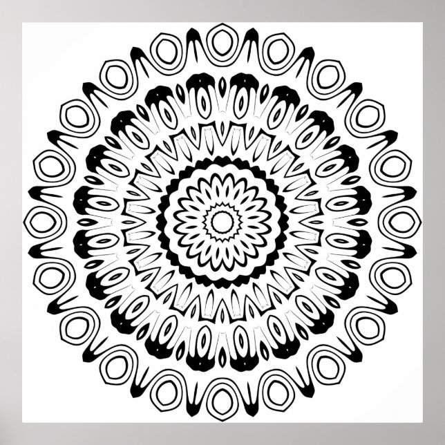 Bold Contrast Ring Mandala with Petal Layers Art Poster (Framsidan)