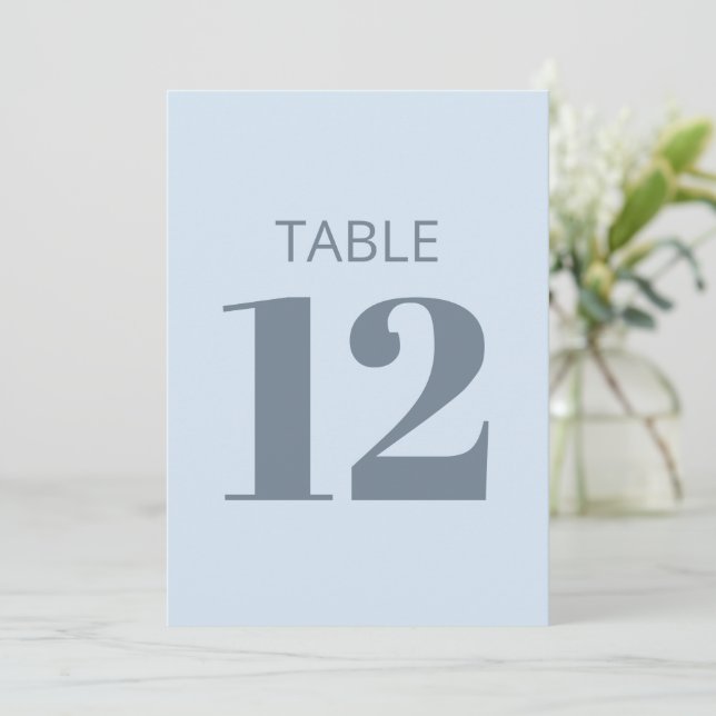 Bold Cool Soft Light Blue Modern Table Number Sign Inbjudningar (Stående Fram)