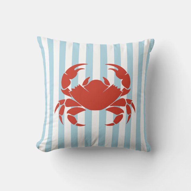 Bold Crab and Blue Stripes Ocean Beach Decor Kudde (Framsida)