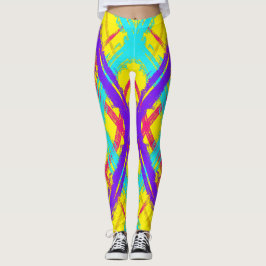 Bold Crosshatch mönster blue, rosa, gult Leggings