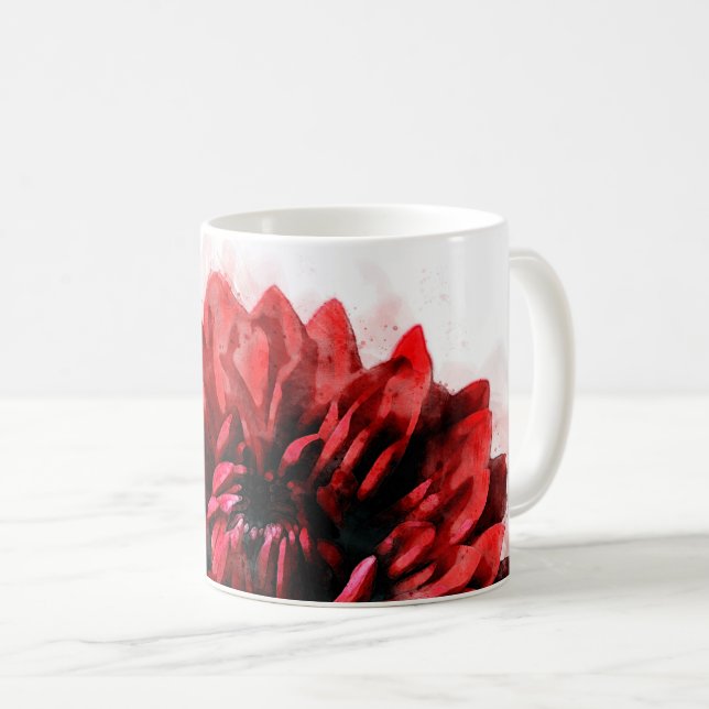 Bold Dahlia Watercolor Crimson Kaffemugg (Framsida höger)