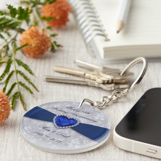 Bold Damask 45th Wedding Anniversary Key Chain (Högra Framsidan)