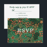 Bold Dark Green Red Floral Textile Wedding Meal OSA Kort<br><div class="desc">This wedding design is a digitally enhanced antique Japanese textile tapestry illustration from 1884, featuring a maximalist, all-over floral pattern with dark emerald green background. The dense pattern utilizes small, repeating flower and leaf motifs in a primary palette of red-orange (burnt sienna/rust) and ruby red. The overall style is highly...</div>