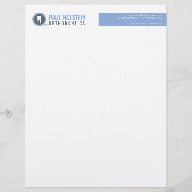 BOLD DENTIST LETTERHEAD: modern azure från tandläk Brevhuvud (Framsida)