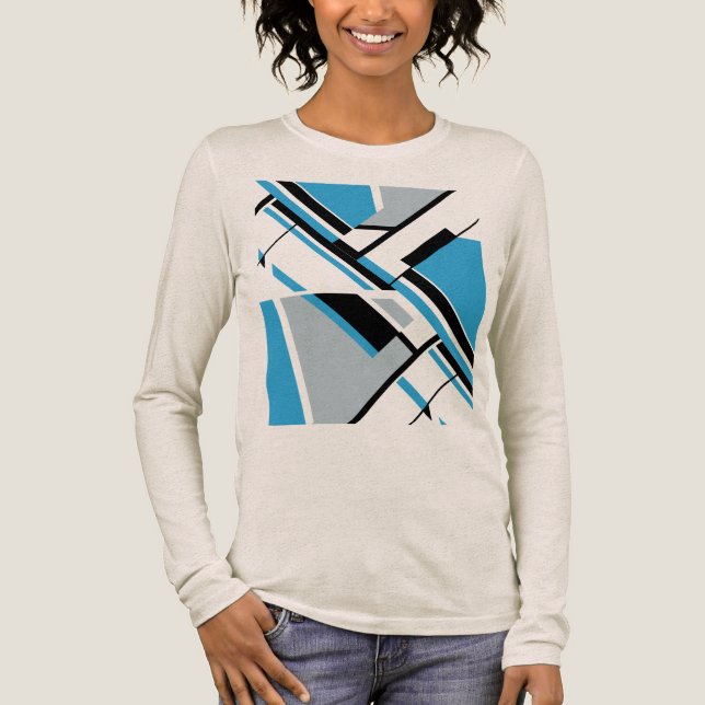 Bold Diagonal Blue Black Grått MCM-utseende Abstra T Shirt (Framsida)
