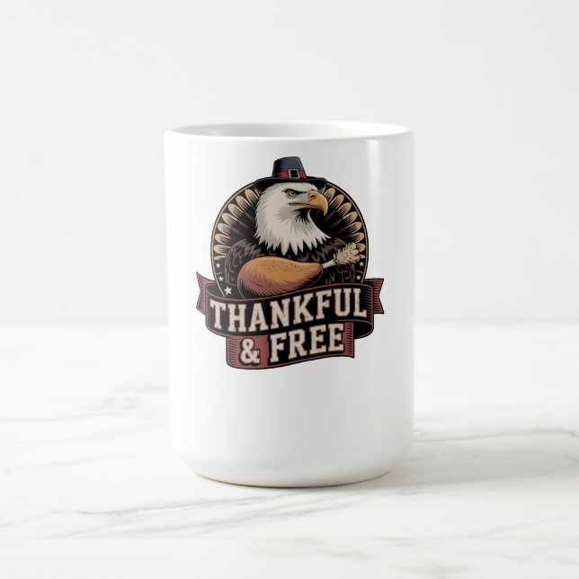 Bold Eagle Head Thankful & Free Vintage Graphic Kaffemugg (Center)