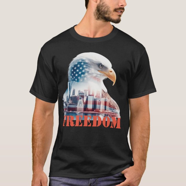 Bold Eagle USA Patriotic Flagga Stars NYC Freedom T Shirt (Framsida)