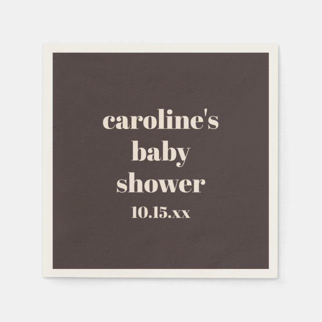 Bold Earthy Brown Modern Fun Custom Baby Shower Pappersservett (Framsidan)