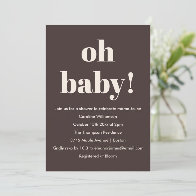 Bold Earthy Brown Modern Fun Simple Baby Shower Inbjudningar (Stående Fram)