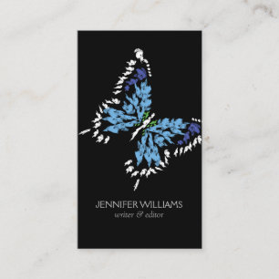 Bold Electric Blue Paded Butterfly on Black Visitkort
