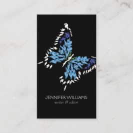 Bold Electric Blue Paded Butterfly on Black Visitkort
