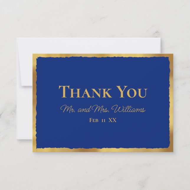 Bold Elegance Luxe Guld Kant Royal Blue Bröllop Tack Kort (Framsida)