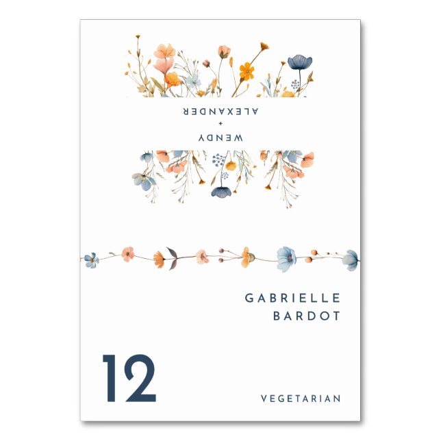 Bold Elegant-Blommigt Bröllop-monteringskort som k Bordsnummer (Framsidan)